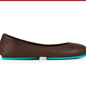 Tieks Brown Flats with Teal Soles
